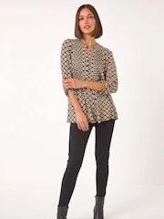 Roman Black Diamond Print Pintuck Pleat Shirt - Image 2 of 5