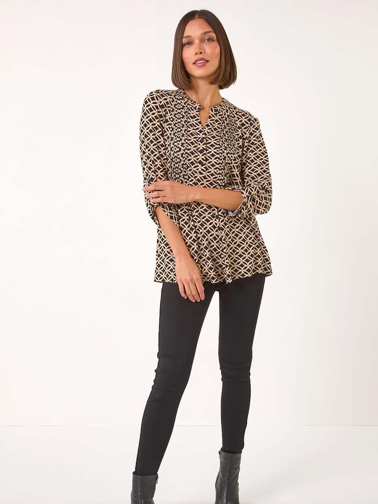 Roman Black Diamond Print Pintuck Pleat Shirt - Image 2 of 5
