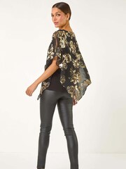 Roman Metallic Floral Foil Asymmetric Overlay Top - Image 3 of 5