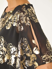 Roman Metallic Floral Foil Asymmetric Overlay Top - Image 5 of 5