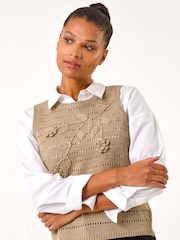 Roman Natural Floral Print Knit Top - Image 4 of 5
