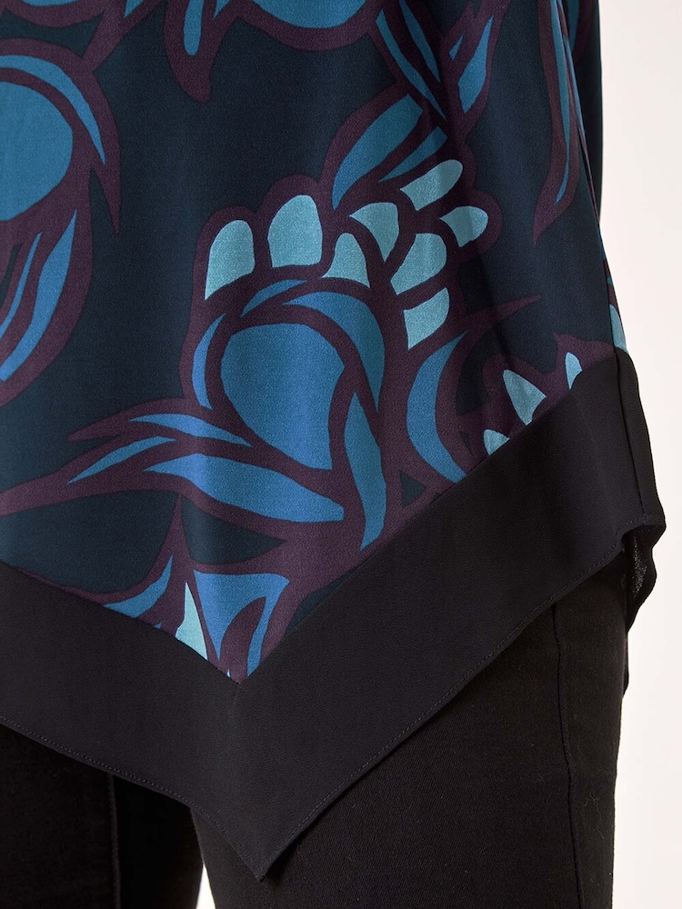 Roman Blue Floral Print Chiffon Hem Top - Image 5 of 5 Roman Blue Floral Print Chiffon Hem Top - Image 5 of 5