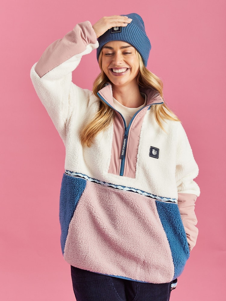 Harper & Lewis Cream Avalynn 1/4 Zip Sherpa Fleece - Image 1 of 7