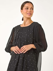 Roman Black Pleated Sleeve Hotfix Detail Top - Image 2 of 5