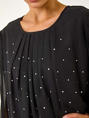 Roman Black Pleated Sleeve Hotfix Detail Top - Image 5 of 5