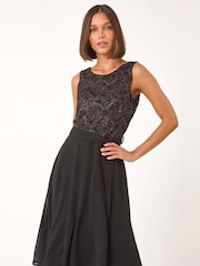 Roman Metallic Lace Bodice Knee Length Dress - Image 2 of 5