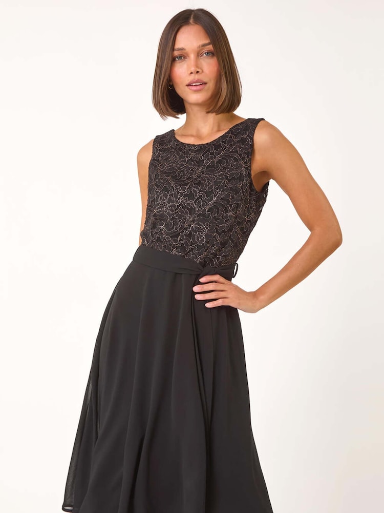 Roman Metallic Lace Bodice Knee Length Dress - Image 2 of 5