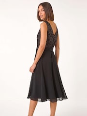 Roman Metallic Lace Bodice Knee Length Dress - Image 3 of 5