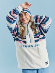 Harper & Lewis Cream Cream Leyna Retro Pattern Quarter Zip Sherpa Fleece - Image 1 of 10
