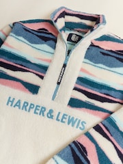 Harper & Lewis Cream Cream Leyna Retro Pattern Quarter Zip Sherpa Fleece - Image 10 of 10