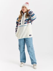 Harper & Lewis Cream Cream Leyna Retro Pattern Quarter Zip Sherpa Fleece - Image 2 of 10