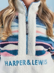 Harper & Lewis Cream Cream Leyna Retro Pattern Quarter Zip Sherpa Fleece - Image 5 of 10
