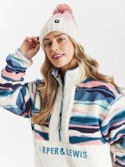 Harper & Lewis Cream Cream Leyna Retro Pattern Quarter Zip Sherpa Fleece - Image 6 of 10