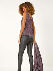 Roman Pink V-Neck Metallic Spot Plisse Vest Top - Image 2 of 5