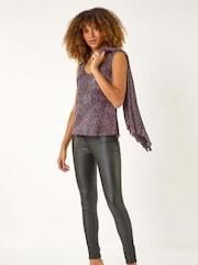 Roman Pink V-Neck Metallic Spot Plisse Vest Top - Image 3 of 5