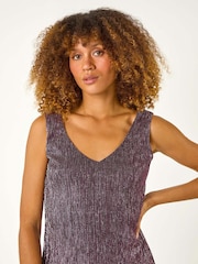 Roman Pink V-Neck Metallic Spot Plisse Vest Top - Image 4 of 5