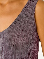 Roman Pink V-Neck Metallic Spot Plisse Vest Top - Image 5 of 5