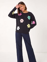 Roman Black Floral Print Jacquard Knit Jumper - Image 2 of 5
