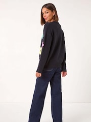 Roman Black Floral Print Jacquard Knit Jumper - Image 3 of 5