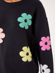 Roman Black Floral Print Jacquard Knit Jumper - Image 5 of 5