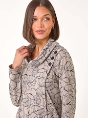 Roman Grey Floral Print Cowl Neck Top - Image 5 of 5