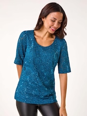 Roman Blue Lace Short Sleeve T-Shirt - Image 3 of 5