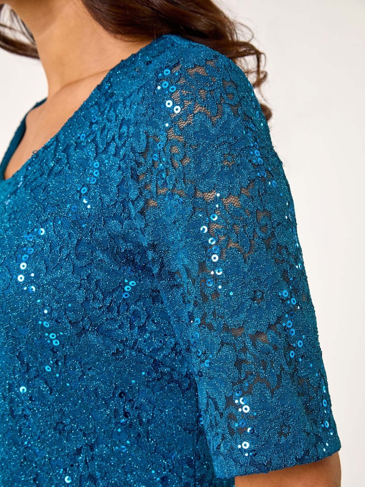 Roman Blue Lace Short Sleeve T-Shirt - Image 5 of 5