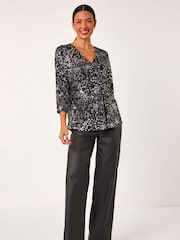 Roman Metallic Soft Touch V-Neck Top - Image 2 of 5