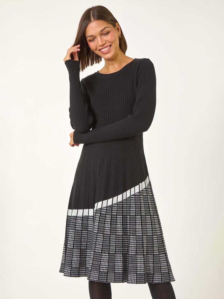 Negro - Vestido de punto de canalé con borde plisado de Roman - Imagen 1 de 5 Negro - Vestido de punto de canalé con borde plisado de Roman - Imagen 1 de 5