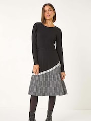 Roman Black Pleated Border Ribbed Knit Dress - Image 2 of 5