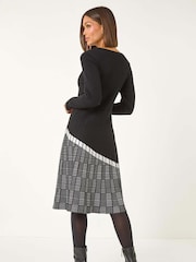 Roman Black Pleated Border Ribbed Knit Dress - Image 3 of 5
