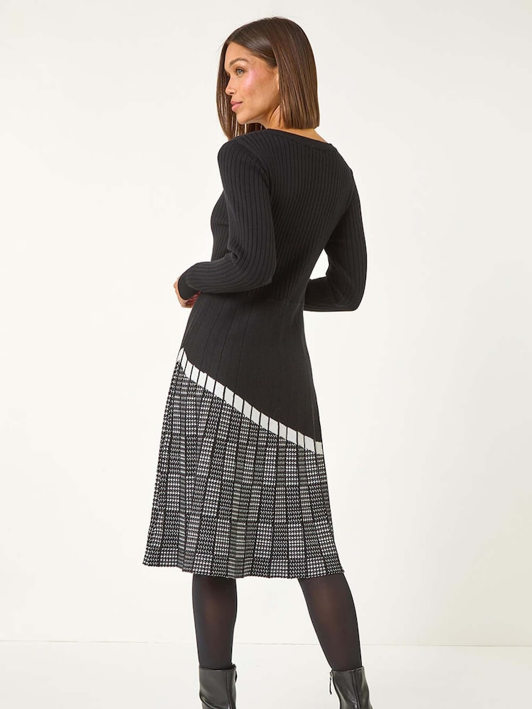 Roman Black Pleated Border Ribbed Knit Dress - Image 3 of 5