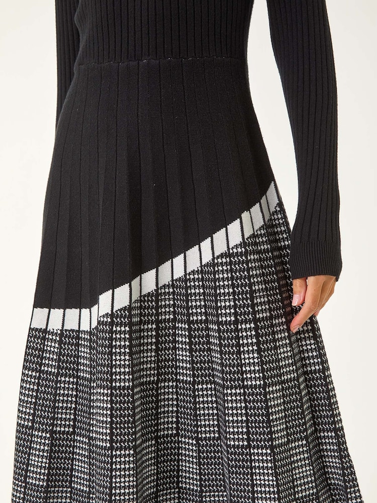 Roman Black Pleated Border Ribbed Knit Dress - Image 5 of 5