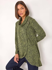 Roman Green Floral Print Cowl Neck Top - Image 1 of 5