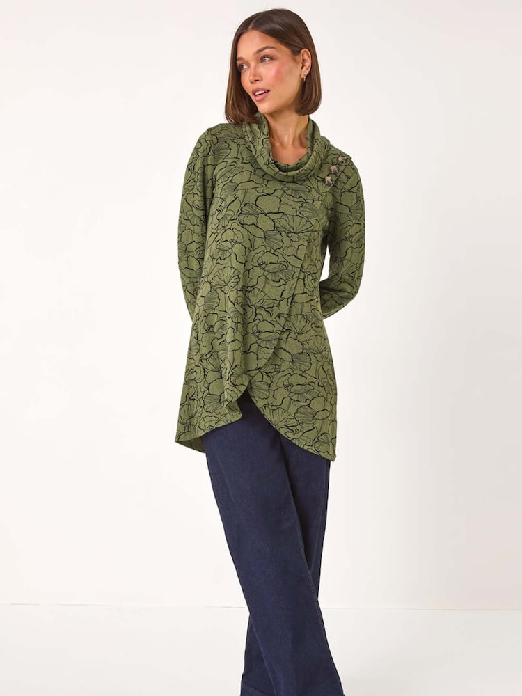 Roman Green Floral Print Cowl Neck Top - Image 2 of 5