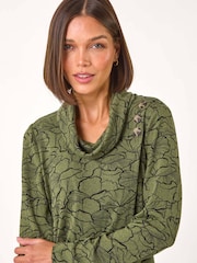 Roman Green Floral Print Cowl Neck Top - Image 4 of 5