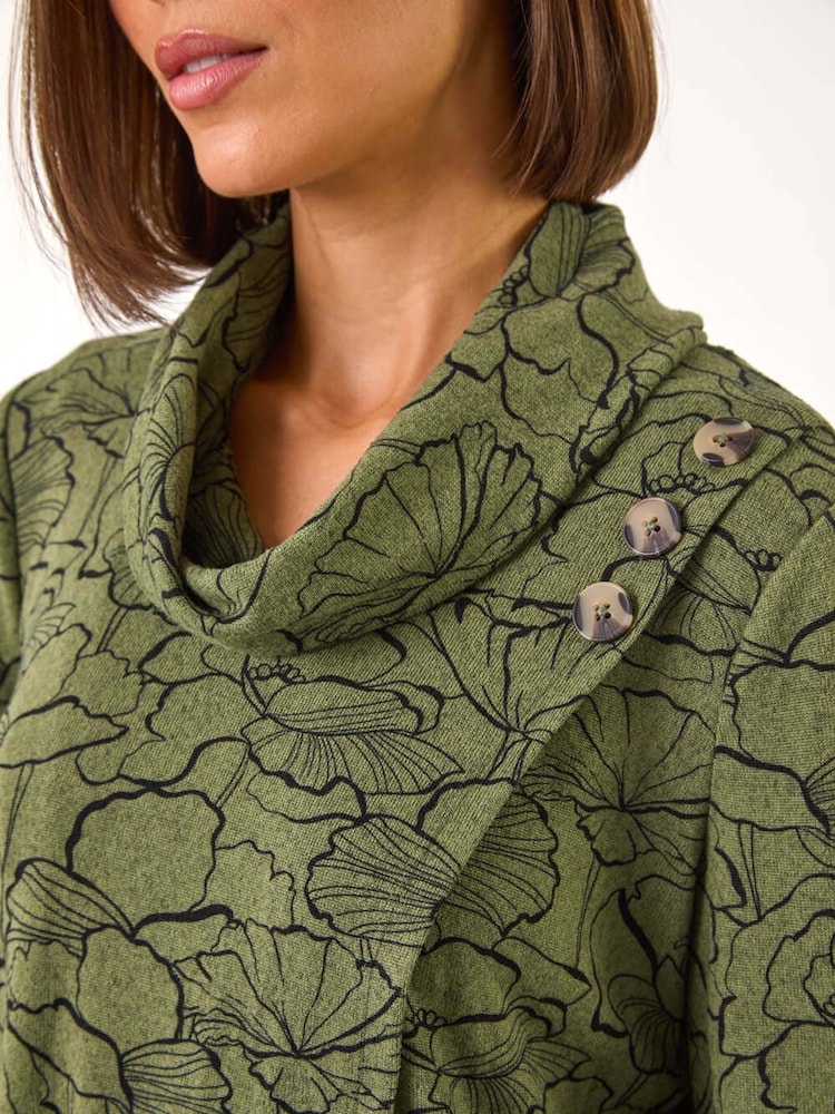 Roman Green Floral Print Cowl Neck Top - Image 5 of 5