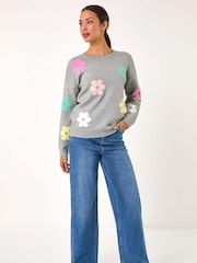 Roman Grey Floral Print Jacquard Knit Jumper - Image 1 of 5