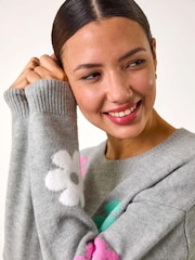 Roman Grey Floral Print Jacquard Knit Jumper - Image 2 of 5