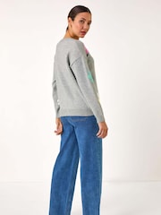 Roman Grey Floral Print Jacquard Knit Jumper - Image 3 of 5