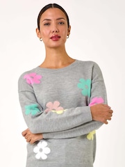 Roman Grey Floral Print Jacquard Knit Jumper - Image 4 of 5