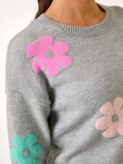 Roman Grey Floral Print Jacquard Knit Jumper - Image 5 of 5