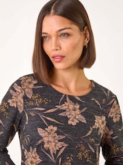 Roman Grey Floral Print Pocket Shift Stretch Dress - Image 4 of 5