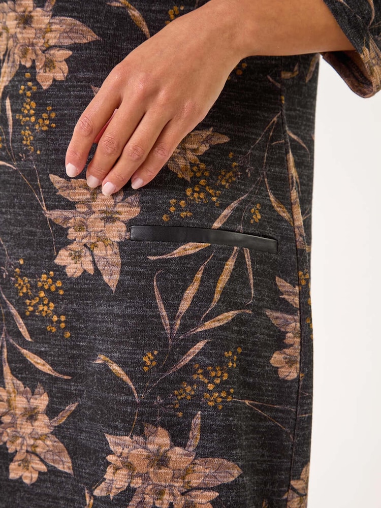 Roman Grey Floral Print Pocket Shift Stretch Dress - Image 5 of 5