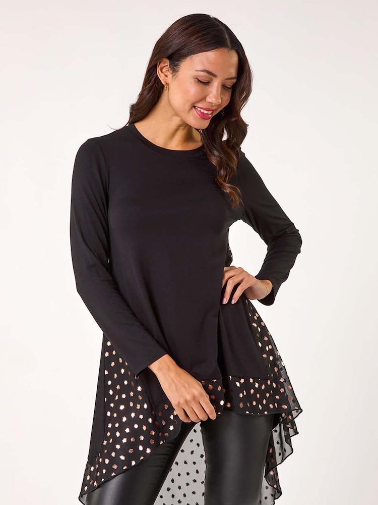 Roman Foil Spot Print Chiffon Hem Top - Imagen 1 de 5 Roman Foil Spot Print Chiffon Hem Top - Imagen 1 de 5