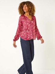 Roman Red Metallic Printed Foil Blouse - Image 2 of 5