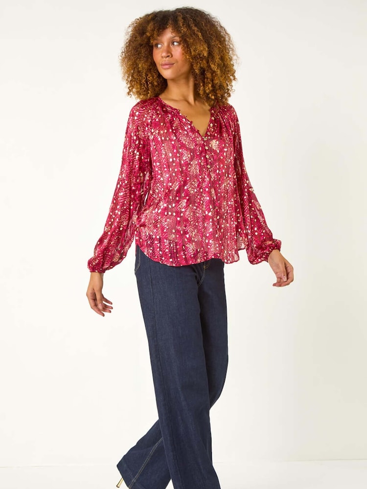 Roman Red Metallic Printed Foil Blouse - Image 2 of 5