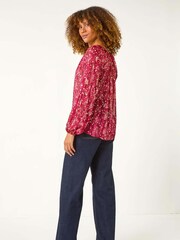 Roman Red Metallic Printed Foil Blouse - Image 3 of 5