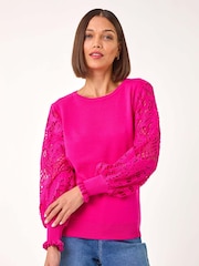 Roman Pink Lace Sleeve Knit Jumper - Image 2 of 5
