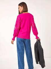 Roman Pink Lace Sleeve Knit Jumper - Image 3 of 5